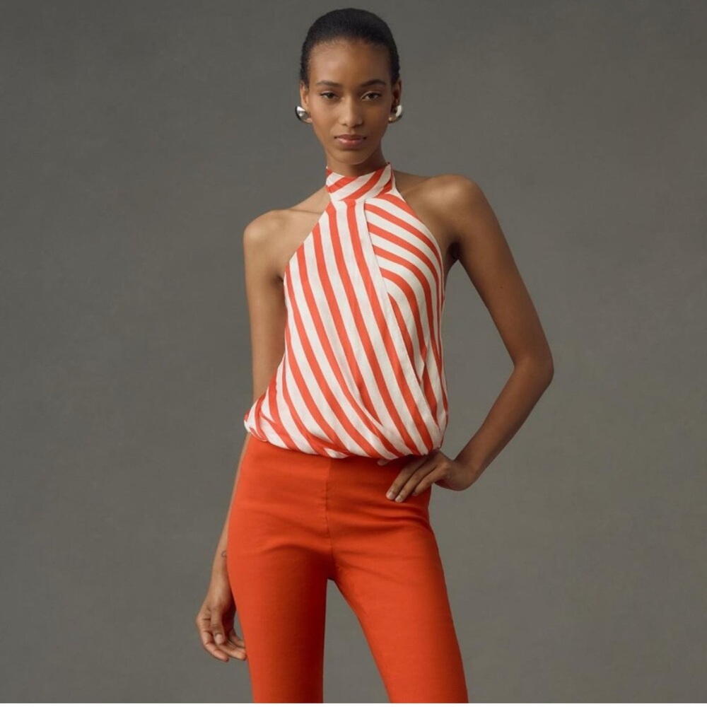 ANTHROPOLOGIE Maeve Stripe Halter Scarf Bubble-Hem Tank